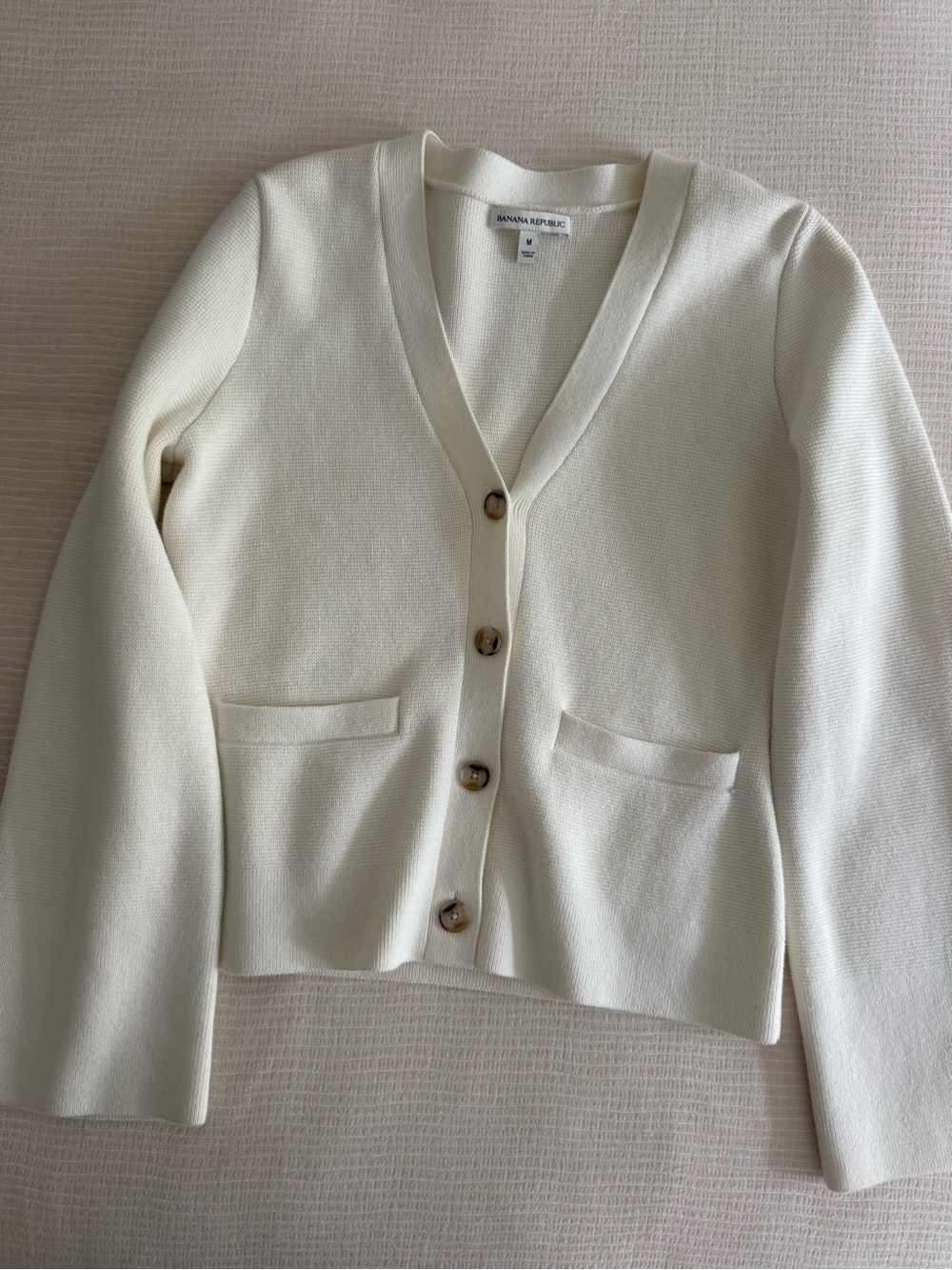 Banana Republic Cream V-Neck Button Front Cardigan